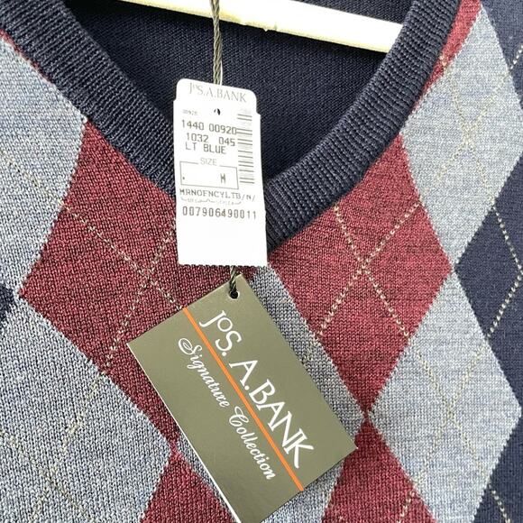 NWT Jos. A. Banks Navy Argyle Wool Sweater Size Medium - Picture 4 of 8